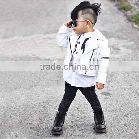 1-7 years 2017 New Wholesale Cotton Autumn Full Sleeves PU Black White Boys Girls Jackets (pick size color )