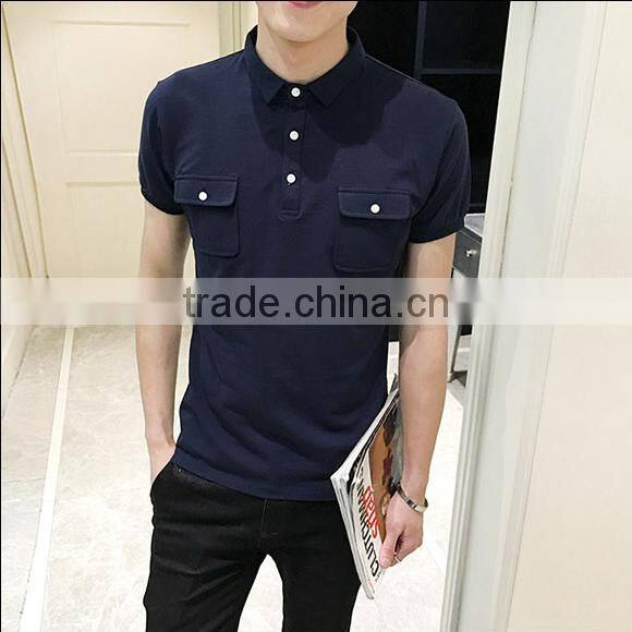 2016 fashion custom 100 cotton two color polo shirt with double pocket