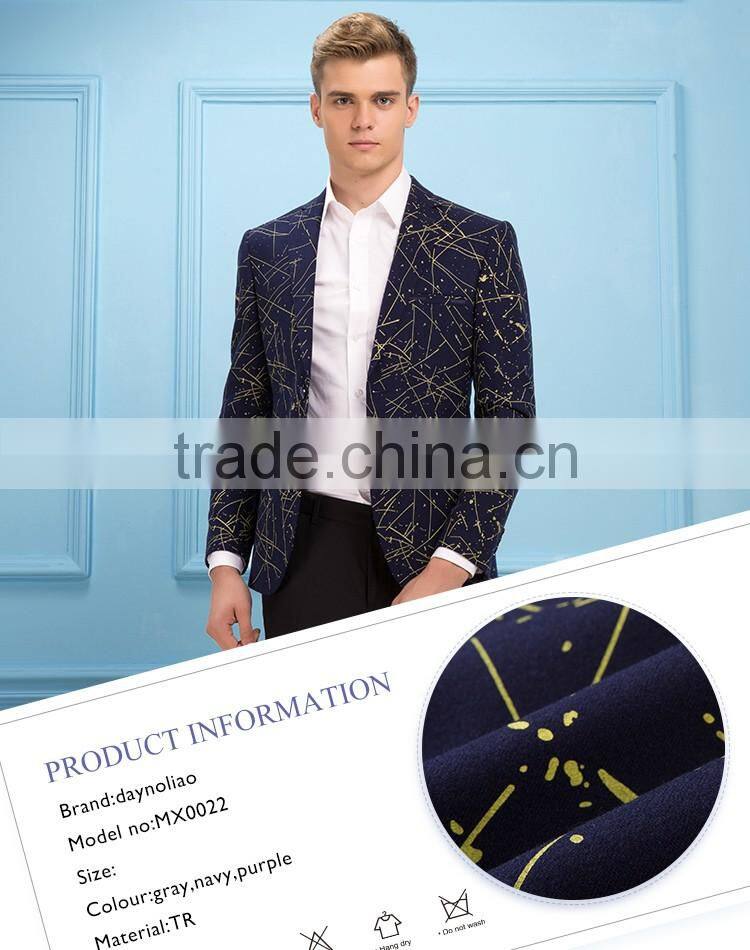 Daynoliao 2016 latest design trendy one button slim fit casual party Elbow Patches blazer for men