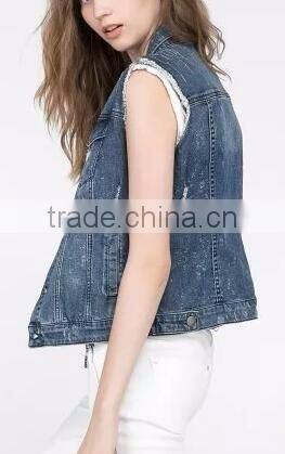 Runwaylover EY1065C Hot Sale 2017 Ladies Fashion Sleeveless Denim Jackets