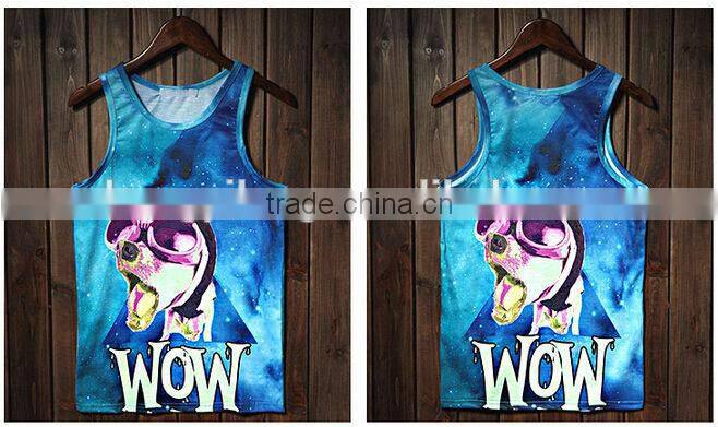 custom hot sale popular men's singlet with dog ,tiger printing