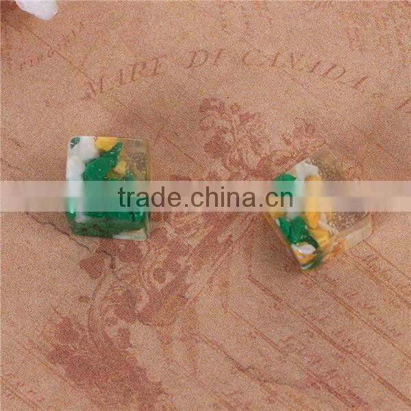 Resin & Crushed Gravel Stone Mosaic Dome Seals Cabochon Square Multicolor