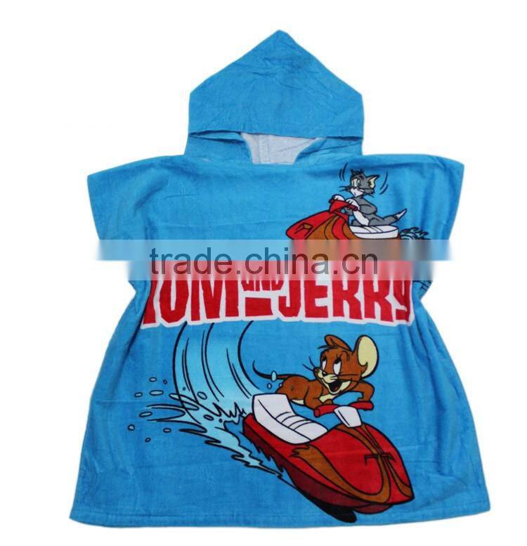 Reactive Printed Cotton Children Hooded Beach Towel Poncho