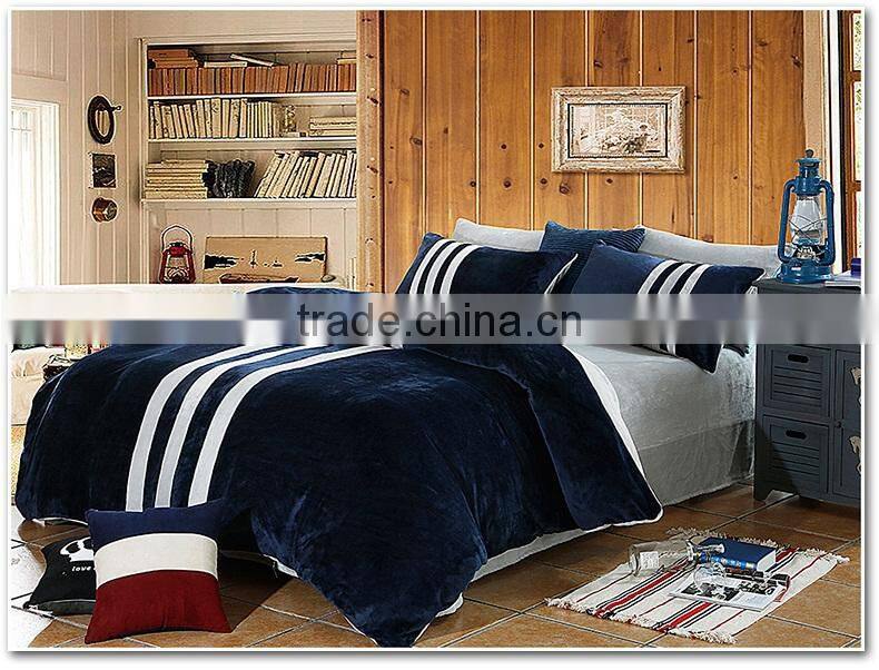 China Wholesale Seablue Stripes Flannel Bedding Set 4pcs