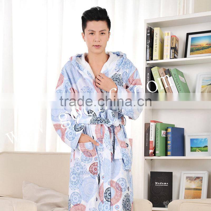 Reactive printed hooded bathrobe terry 100% cotton