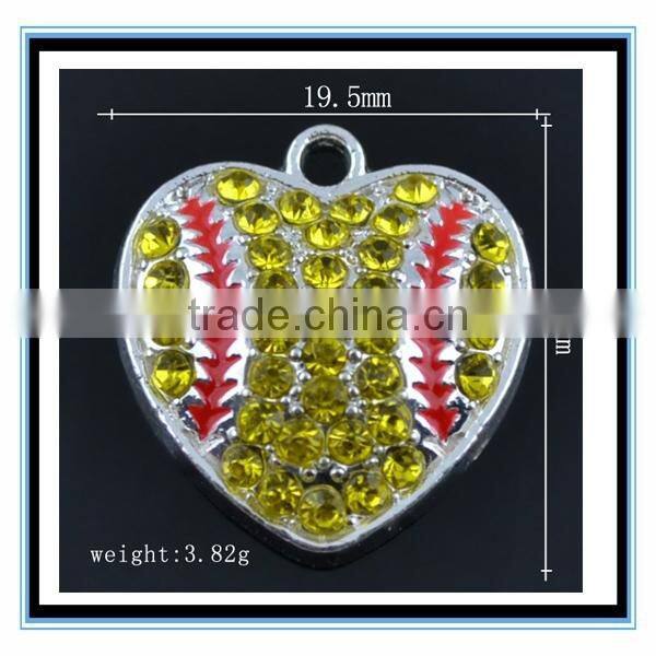 XP-MP-099335 FACTORY PRICE Wholesale softball Pendant Shape Crystal Rhinestone Heart Pendant Necklace