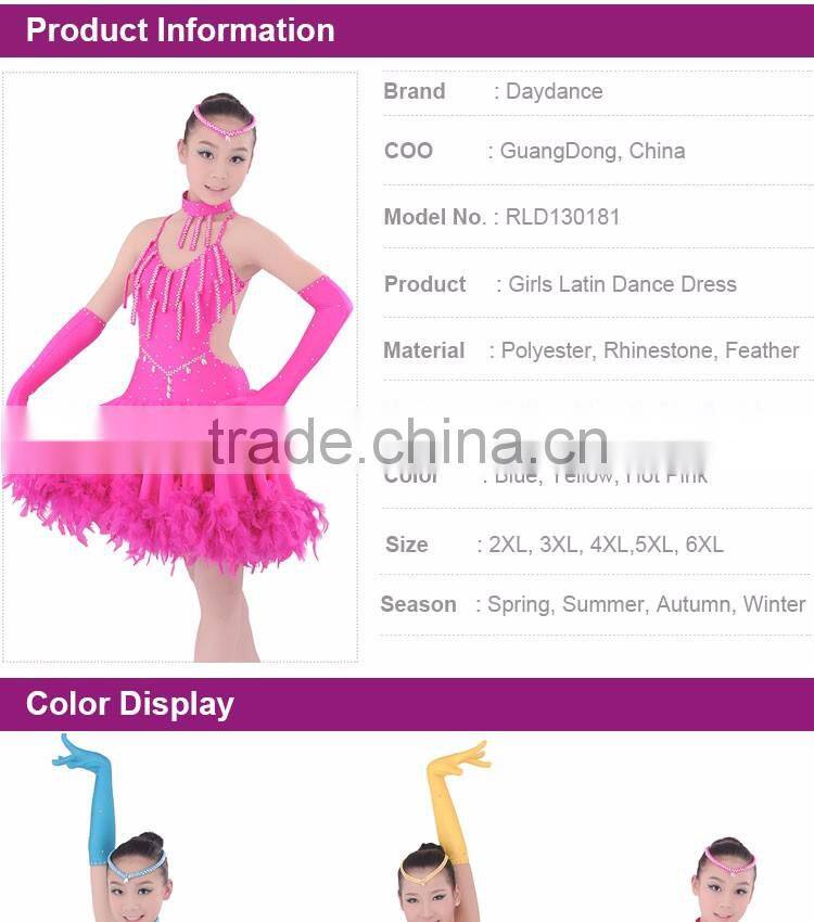 Girls Feather Ballroom Latin Dress Fancy Dress Competition For Kids