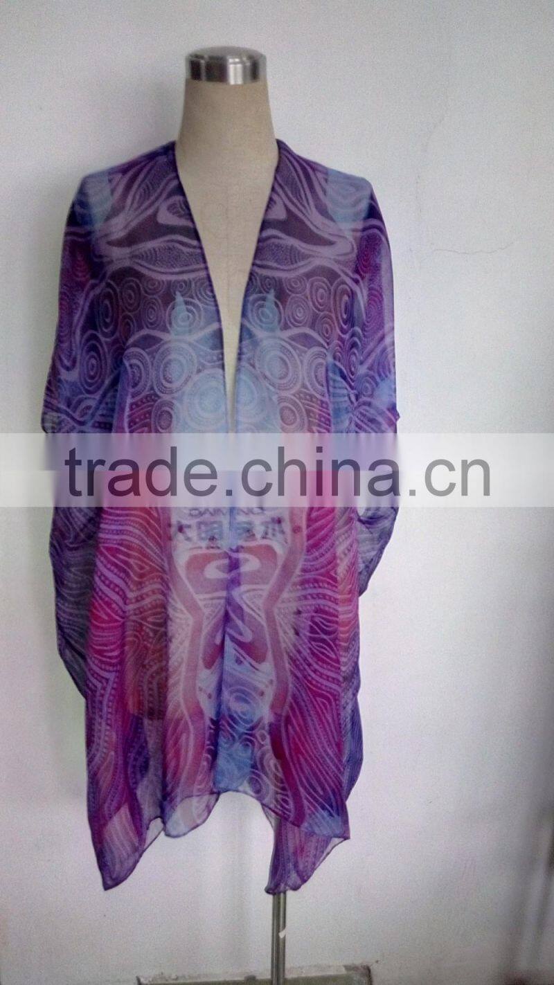 100% polyester Women Printed Beach Boho Kimono/kaftans,Casual Fashion Chiffon Kaftans For Women