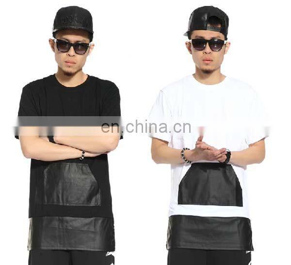 men's pure color side zipper long stitching T-shirt T-shirt