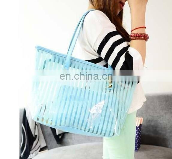 Striped Transparent Shoulder Bags Women Clear Handbag Summer Beach Bag