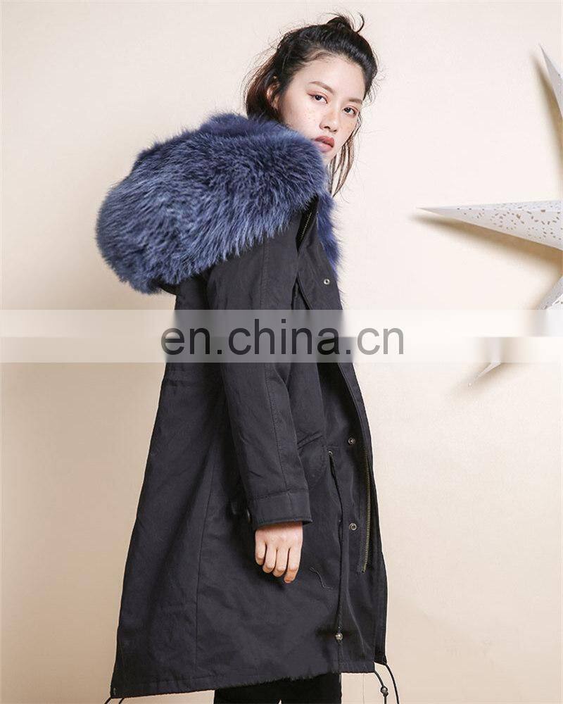 Long Style Warm Winter Real Fox Fur Parka Lined Fur Jacket With Fur Inside