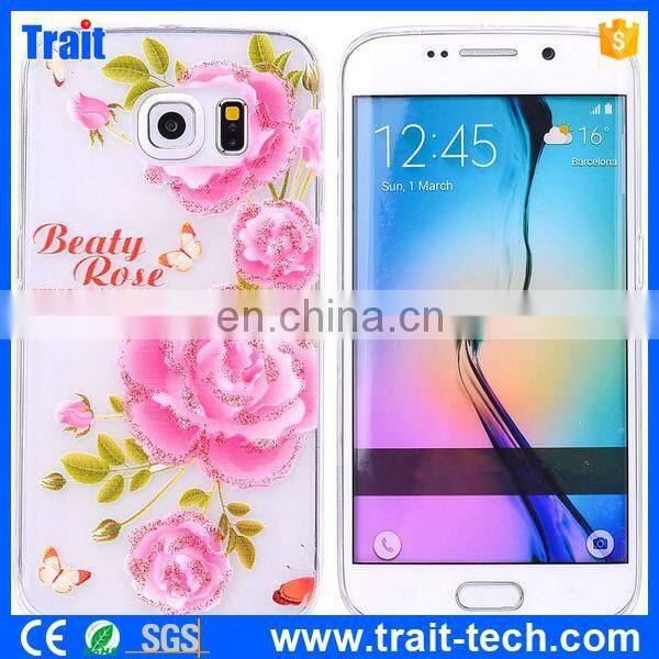 Paypal Accept Crafts Flower Pattern Soft PU Case for Samsung Galaxy S6 Edge G9250