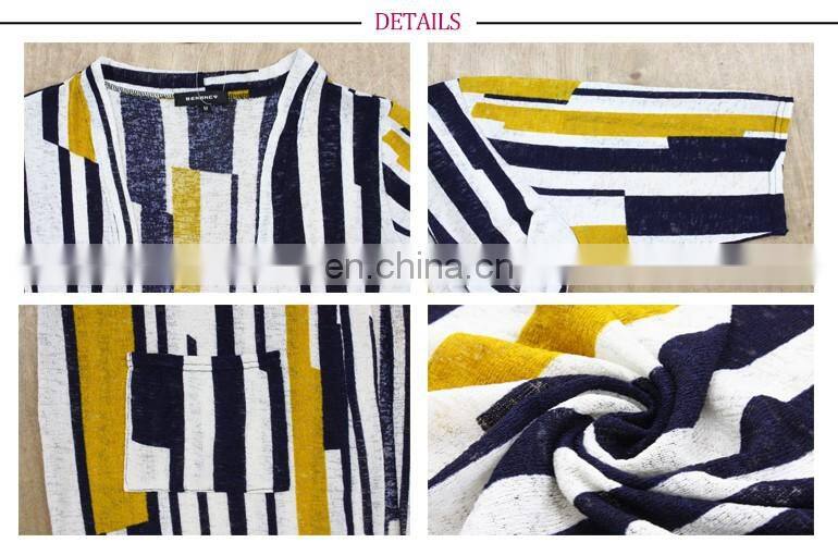 Benancy Stripe Long Summer Knitted Wear Sweater Cardigan Kimono Woman