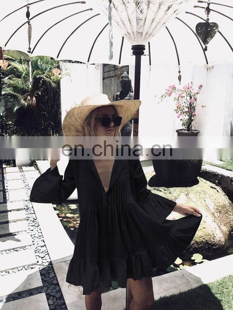 Loose Beach Dress Women White Beach Cover Up Women Bikini Cover Up Flare Sleeve Bohemian Bathing Suit Sundress Ruffle Hem Dress