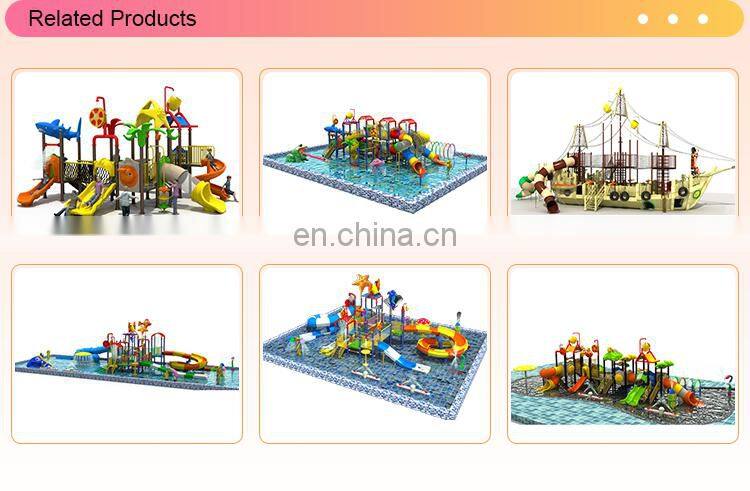 Water slide of wooden pirate ship for children and adults with water park