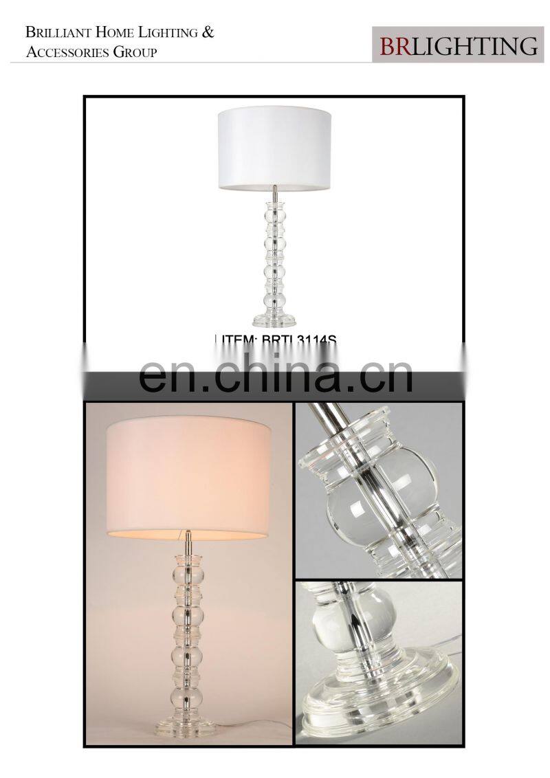 Unique Clear Column Glass Lamps Crystal Table Lamps for Living Room Lamp with White Line Fabric