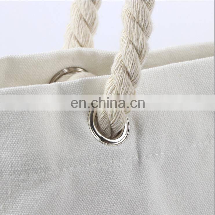 Cotton Bag with Zipper Womens Canvas Rope Handle Shoulder Bag