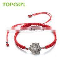 Topearl Jewelry Fashion Logo Hand Made 925 Sterling Silver Beads Turtle Charm Hand-knitted Bracelet With Different Colors 9SB24