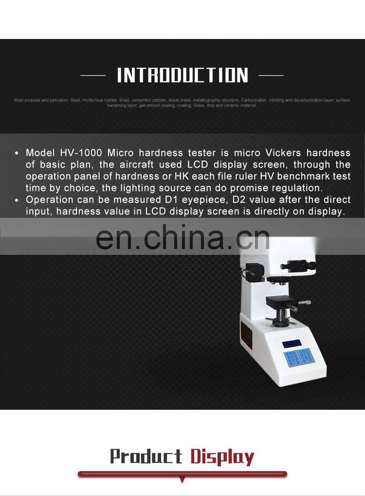 Microhardness HV-1000 Micro Vicker Durometer/Micro Vicker Hardness Tester