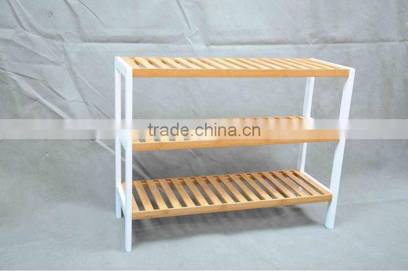 2 Tier Bamboo Shoes Rack With White Frame