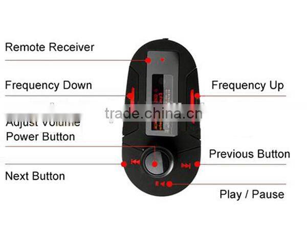Car MP3 WMA Player/ FM transmitter; Support SD/MMC memory card(Max 8GB) and USB flash driver
