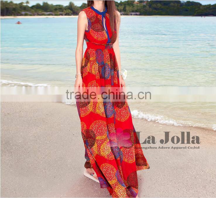 2016 Elegant and attractive beach round collar long dress