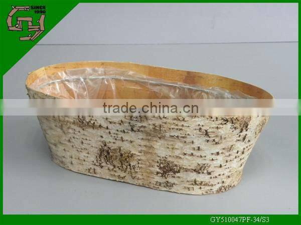 handmade planter oval natural wooden cheap flower pot with plastic lining