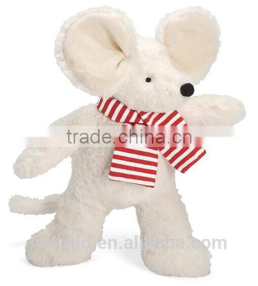 Fun Christmas Plush Toy Mouse /Plush Mouse with Christmas Scarf/Soft Stuffed Toy White Mouse