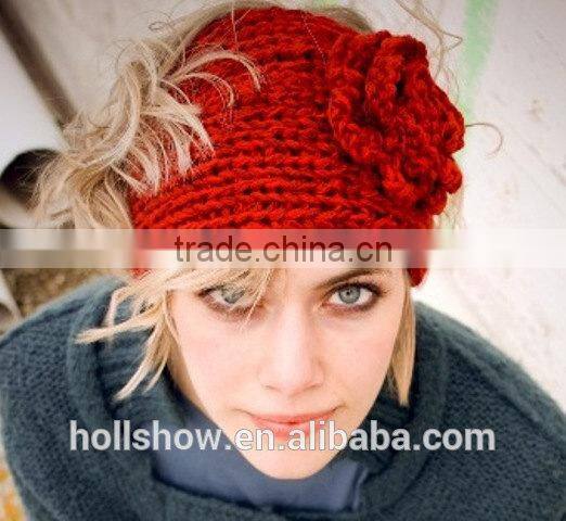 Wholesale Hair Accessory Ladies Crochet Patterns Flower Head Wrap Women Knitted Headband
