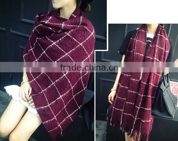 New Style Winter Ladies Fashion Tassel Woven Wool Plaid Shawl