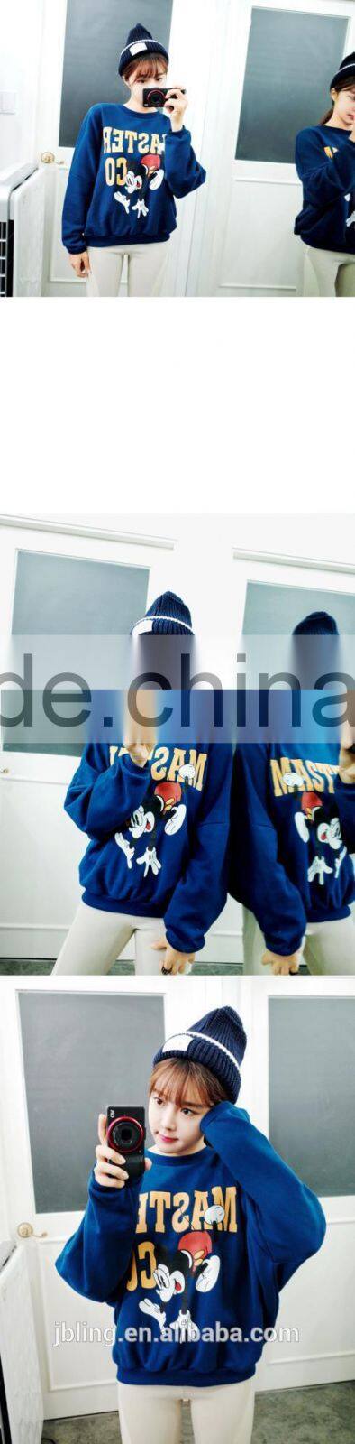 2014 winter new Korean thick velvet hedging cartoon printed loose round neck sweater coat female tide