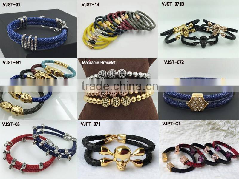C Shape Python Leather Bracelet Stainless Steel High End Zircon Stone Crystal Red Black Leather Gold Plated Clasp Bangle