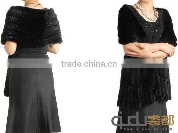 QD-LT8138 Fuzhuang Supplier Knitted Mink Fur Woman Shawl
