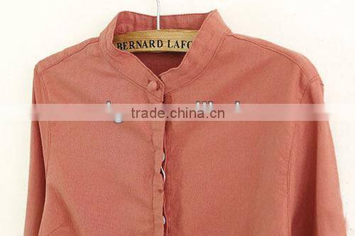 ladies cotton upright collar shirt solid color blouse