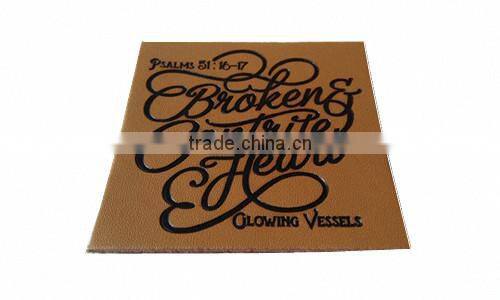 Custom good quality brown embossed leather logo patch