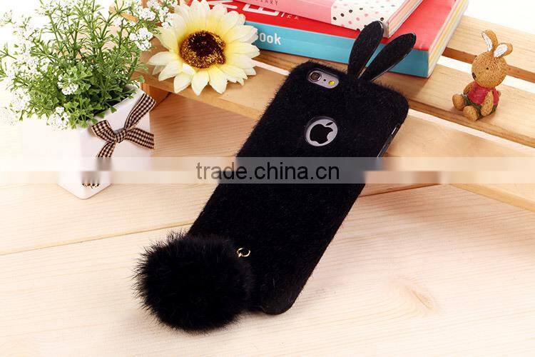 Soft TPU Genuiue Rabbit colorfull Fluffy Fur Tail Ball Phone Case Lxuxry Phone Case for Iphone and for Samsung