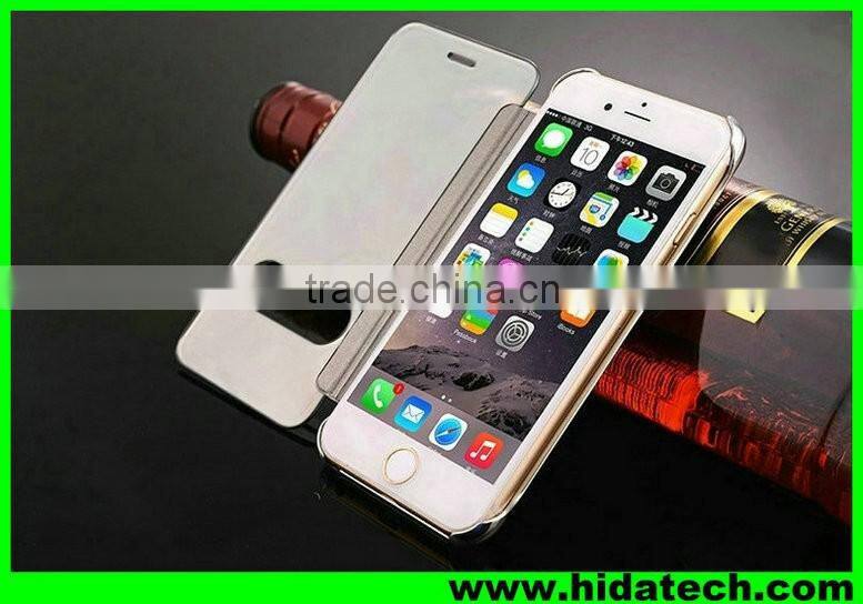 Clear smart visible flip leather case for apple iPhone 6 mirror leather case