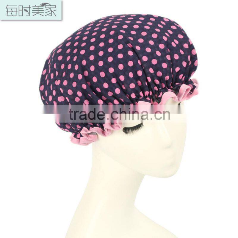 china alibaba custom women shower cap with white dot