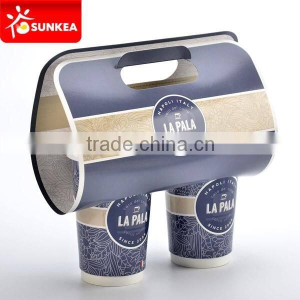 Logo print accepted cardboard cup carriers, 4-cup trays