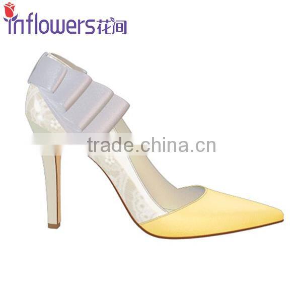 Genuine leather pointed toe fashion design ladies high heel shoes with bowtie back