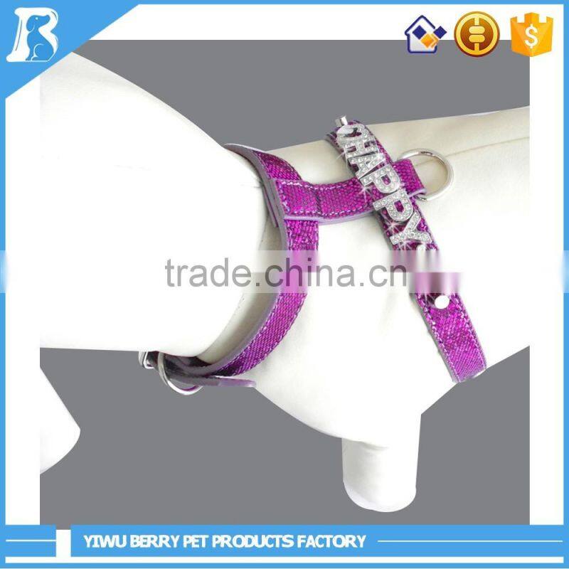 China supplier DIY pet name Personalized shimmer leather dog harness , dog harnesses