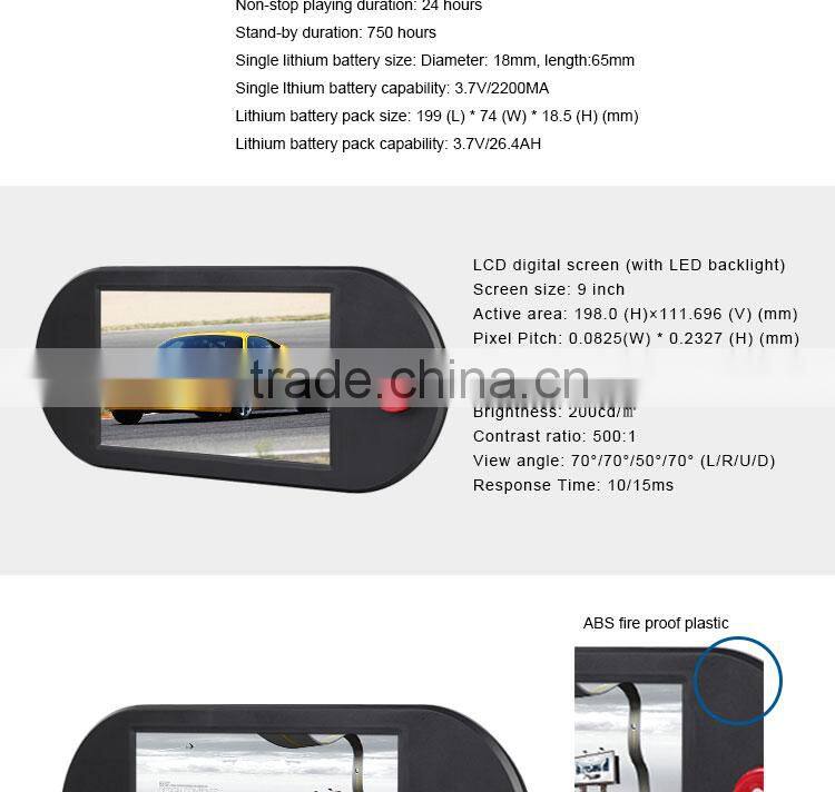 Flintstone 9 inch wall mount LCD advertising retail battery powered promotion screen,battery powered LCD video monitor