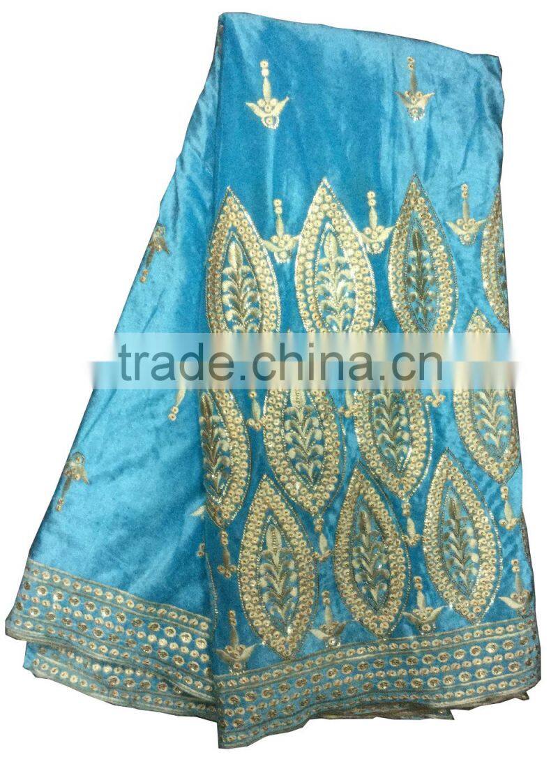 Wholesale olive green African velvet lace polyester velvet fabric