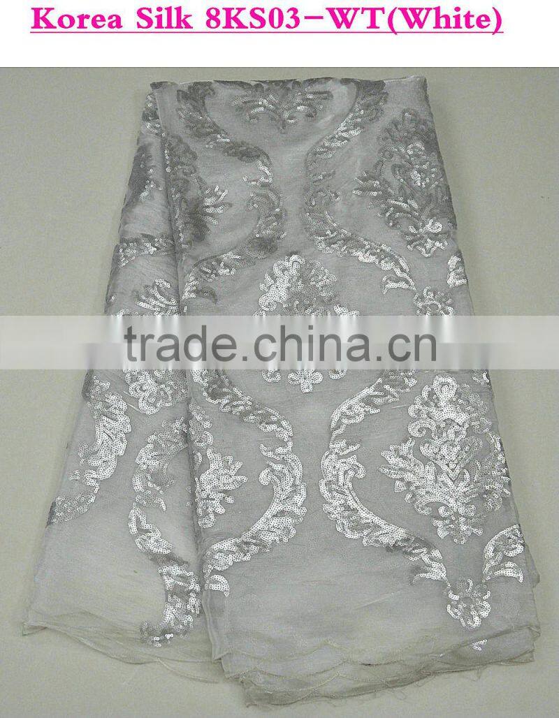Nigerian lace fabrics african lace with sequins wholesale korea silk for evening dress