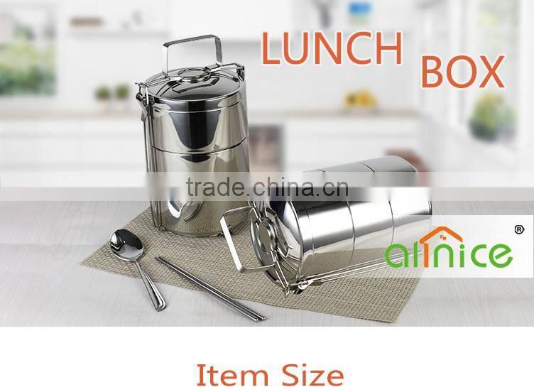Allnice 3 tiers hot sale protable thermal food grade stainless steel lunch basket/lunch box