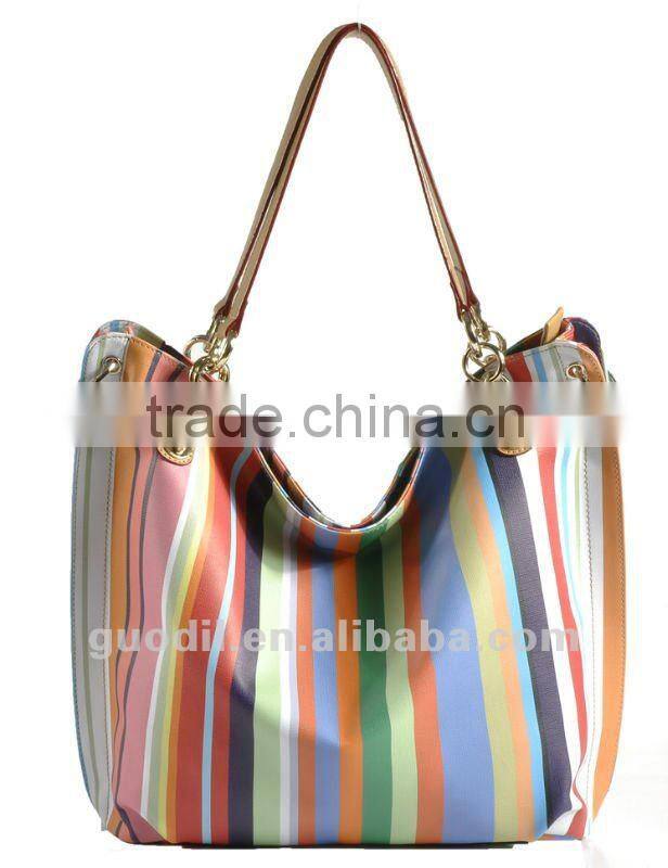 Summer hot! Multi stripe PU tote bags fashion ladies handbags 2012