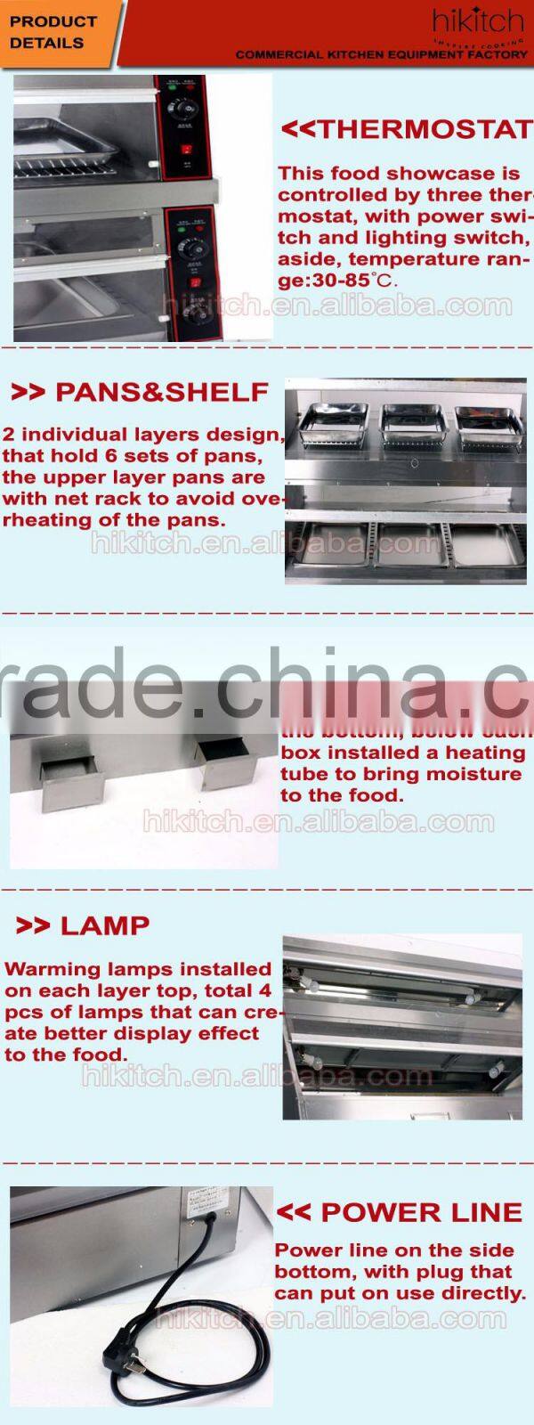 Counter top food warming showcase stainless steel fast food display equipment on sale