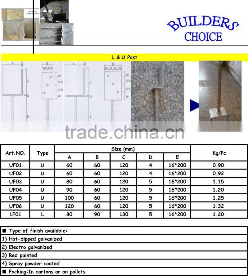 High quality U-form pole anchor for wood