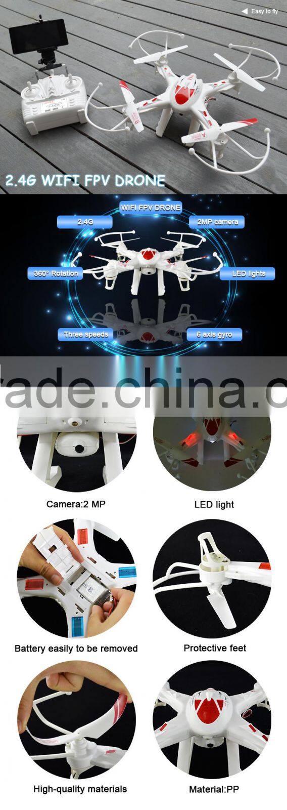Two control mode 2.4G rc quadcopter fpv goggles with HD camera