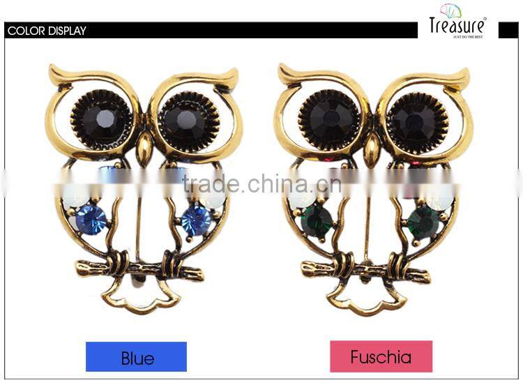 Brand Treasure owl brooch yiwu latest design personality diamond owl brooch